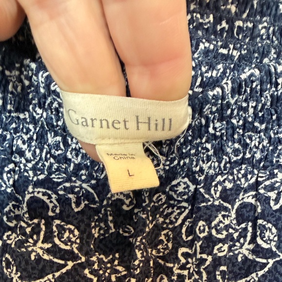 Garnet Hill Navy Blue Floral Midi Skirt Pull On Lined Crepe Pockets Sz L - Picture 7 of 9